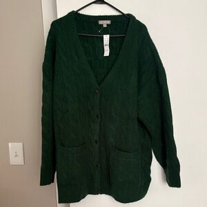 J. Crew Forest Green Cable Knit Cardigan